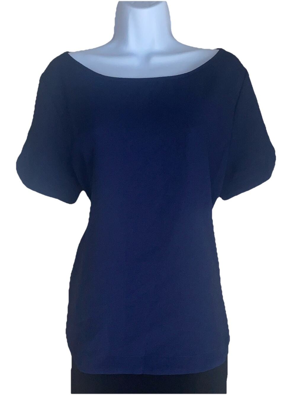 VTG Mittoshop L  Navy Blue Short Sleeve Work Blouse Officecore Goth Whimigoth